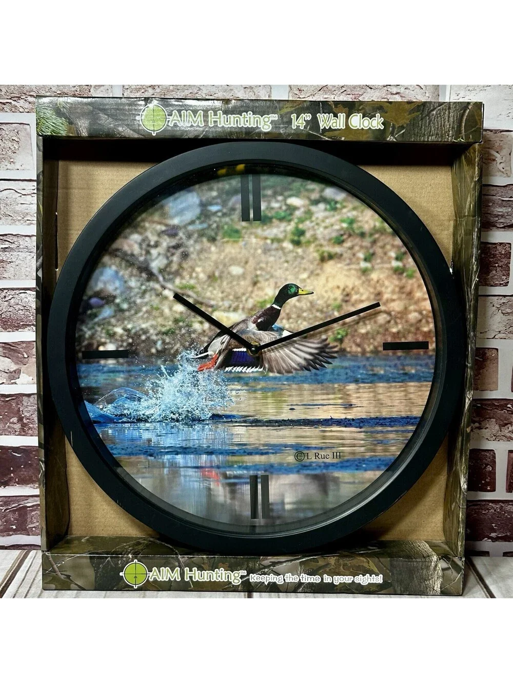 New! AIM Hunting 14” Diameter  Wall Clock~ Mallard Duck by L. RUE III ~ RARE